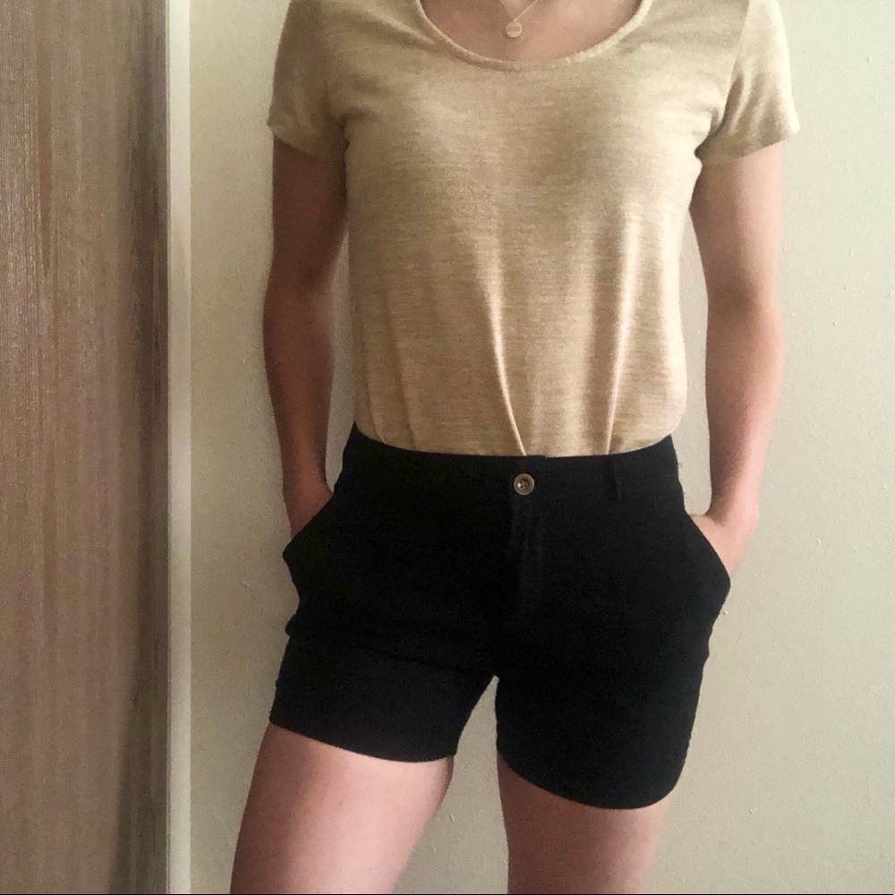 Black Linen Blend Cuffed Shorts